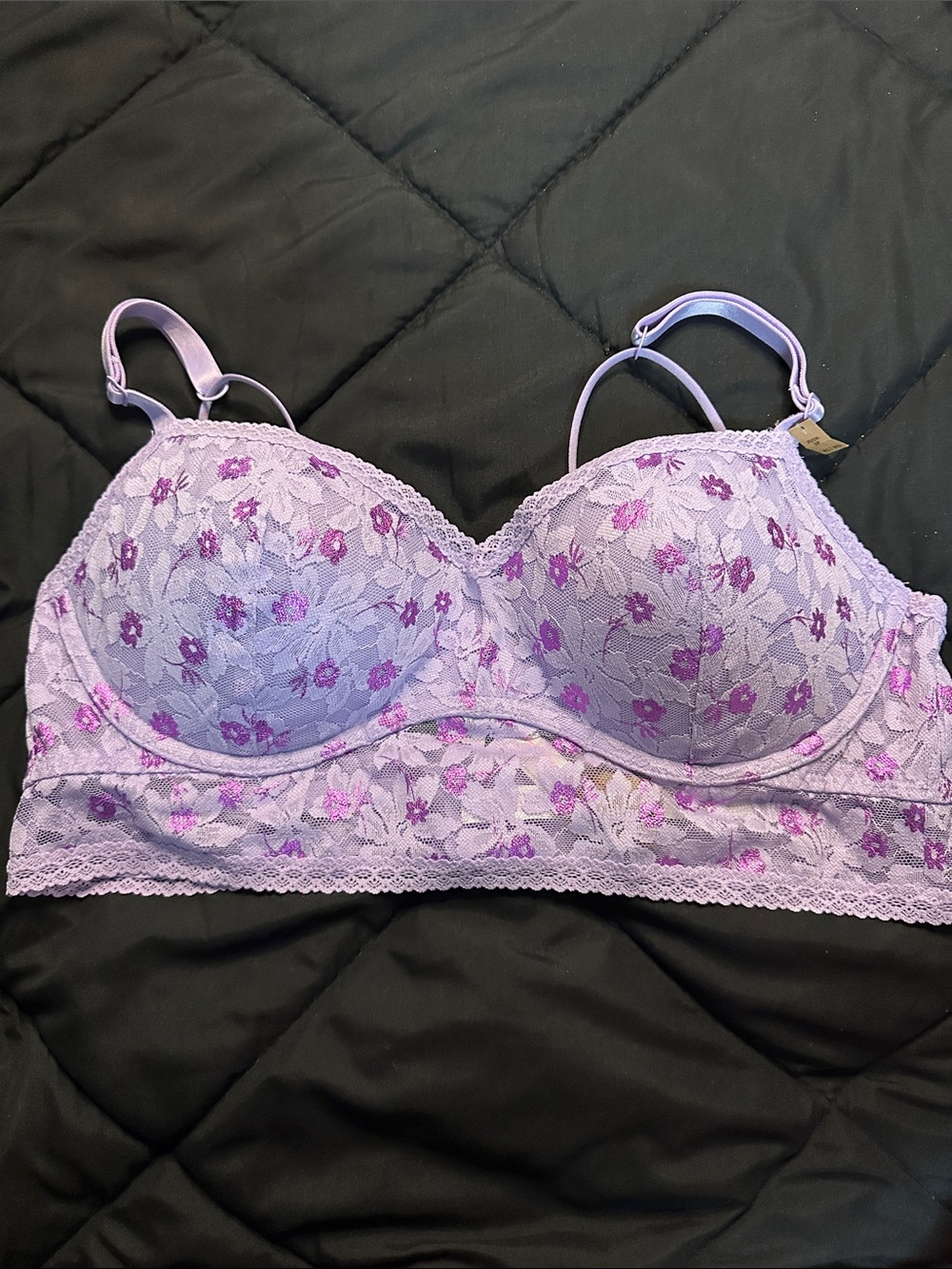 PINK Lavender Lace Floral Longline Bra